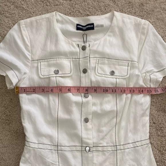 New KARL LAGERFELD PARIS Linen Blend Shirt Dress Snap Front Short Sleeve Size 2 - Picture 13 of 16